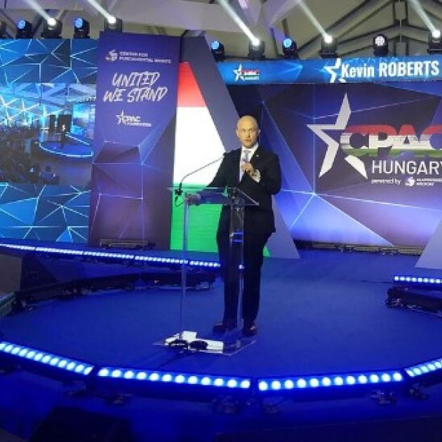 Kevin Roberts addressing CPAC Hungary 2023. Bálna Convention Center, Central Europe.