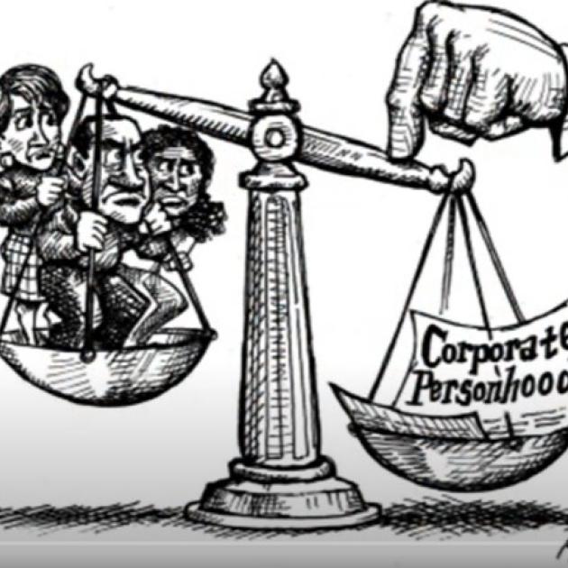 Scale with people on one side and corporate personhood on the other