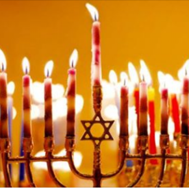 Menorah with lit candles