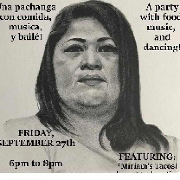 Latino woman's face and details about the event