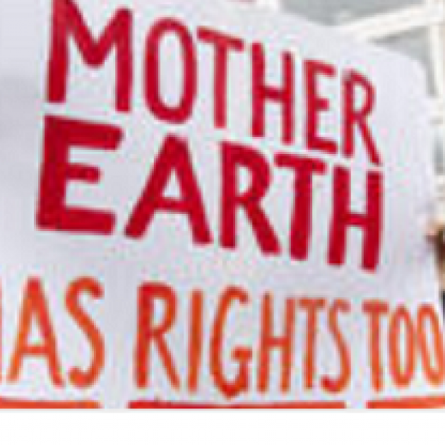 White sign stating Mother Earth Has Rights Too