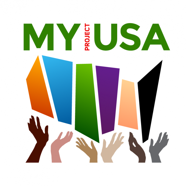 Logo saying MyProjectUSA and hands of different colors