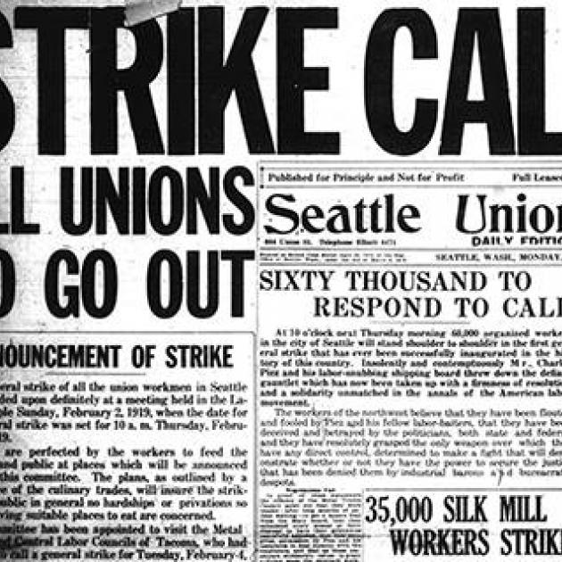 Newspapers with headlines about strikes