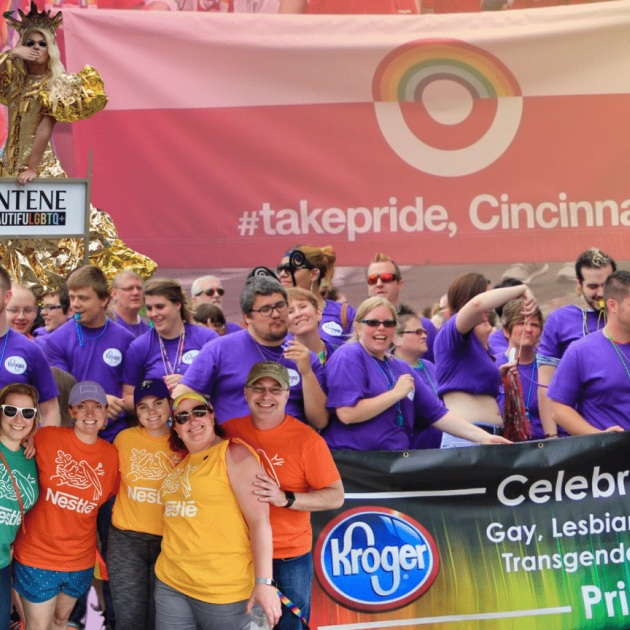 Coporate groups gathering for Pride