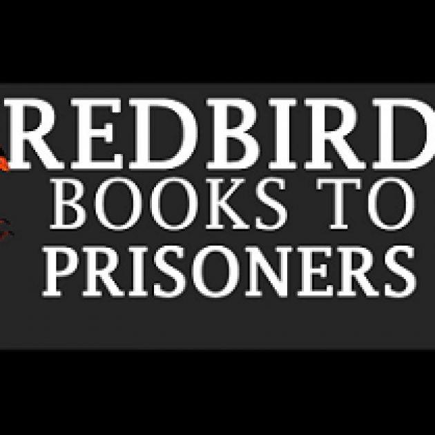 White letters on black background that says Redbird Books to Prisoners