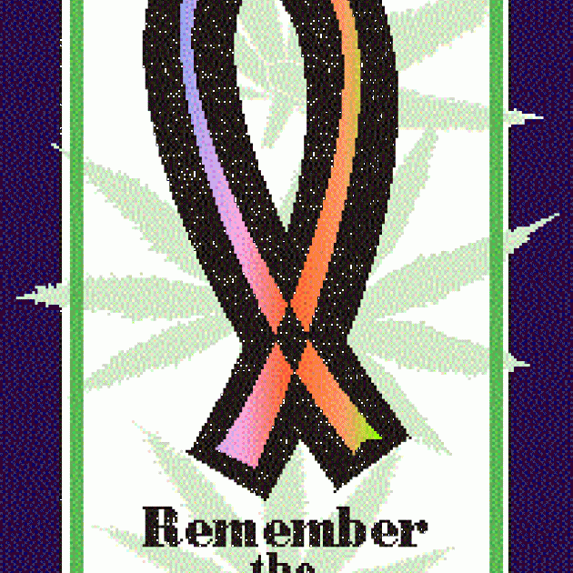 Drawing of a ribbon that is purple and orange and words Remember Rainbow Farm