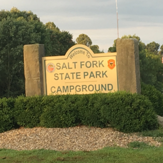 Stone sign at opening of Salt Fork Park
