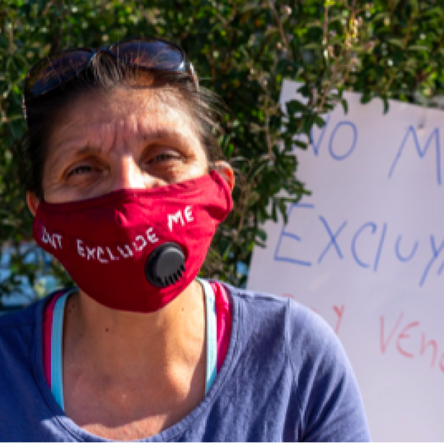 Woman wearing red mask