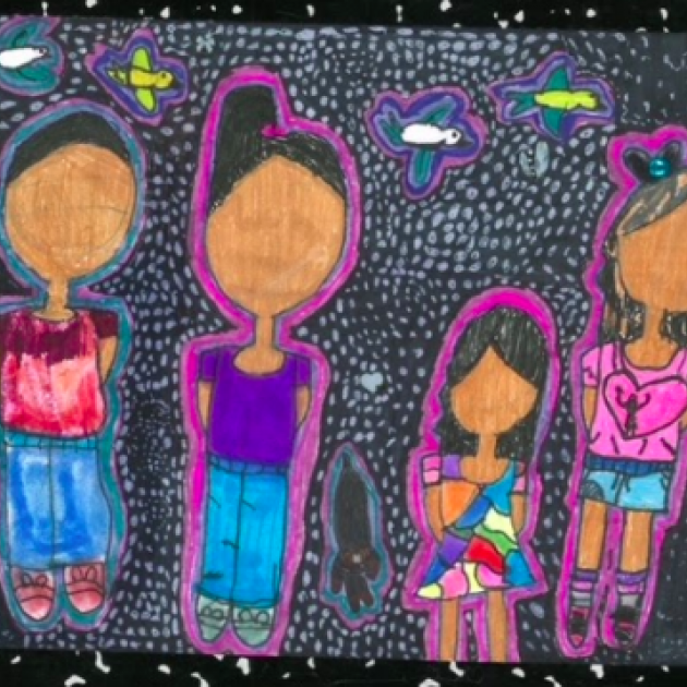 Colorful family drawn by a kid