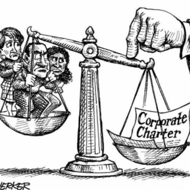 Cartoon of a justice scale 