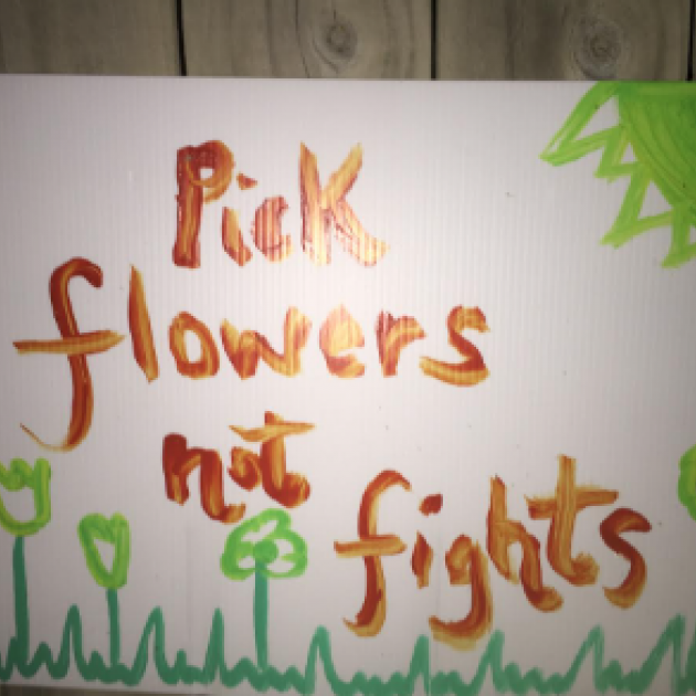 Sign saying Pick Flowers not Fights