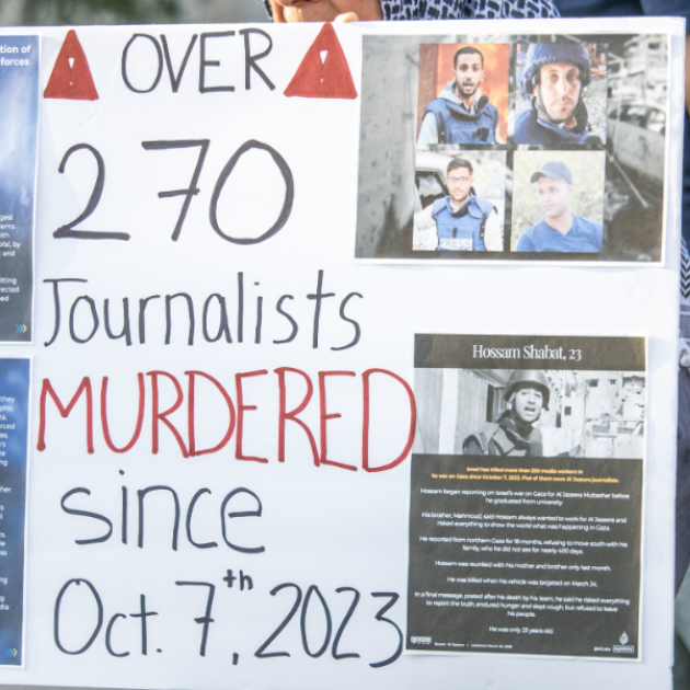 SIgn daying over 270 journalists killed since Oct 7, 2023