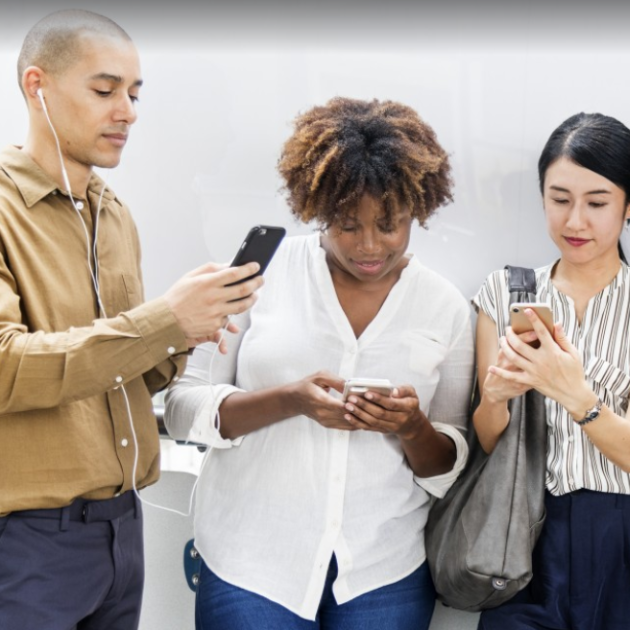 People on smartphones