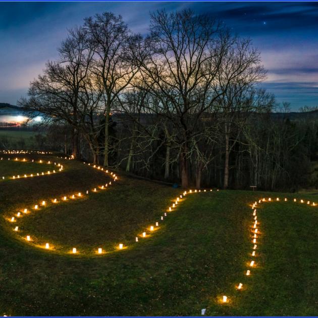 Lights lining the serpent mound