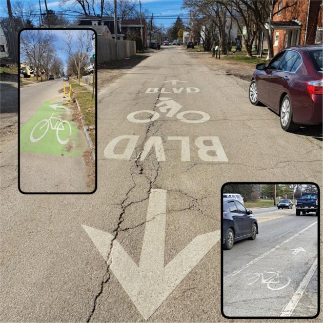 Streets with markings for bike lanes