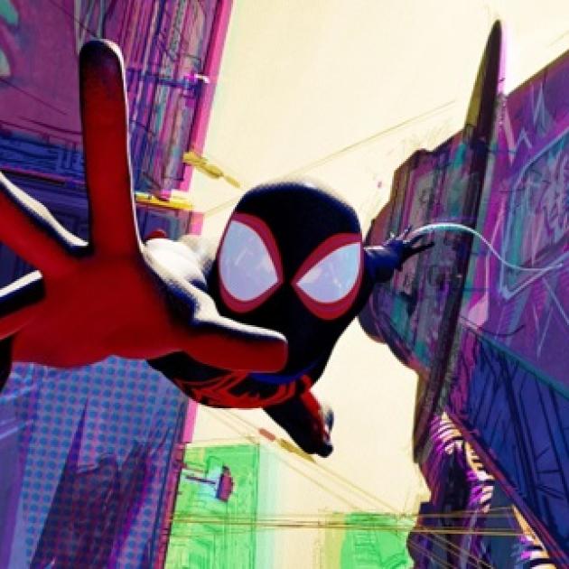 Spiderman flying through buildings