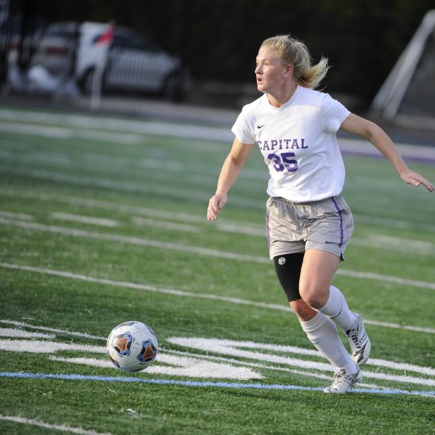 Woman playing soccer