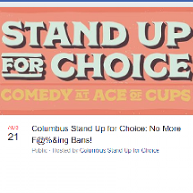 Pink background and large words Stand up for Choice comedy at Ace of Cups