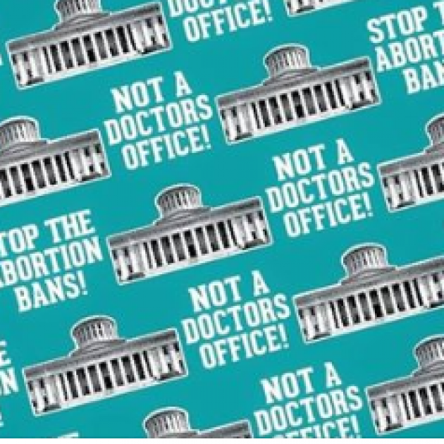 The Ohio Statehouse and words Stop Abortion Bans