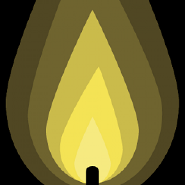 Top of a candle flame as a cartoon in different hues of yellow against black