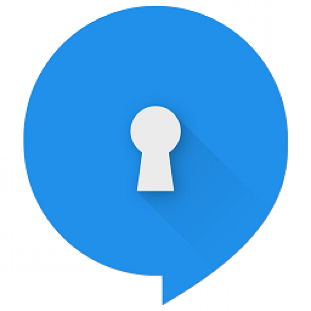 Big blue apostrophe-looking symbol with a key hole in the middle