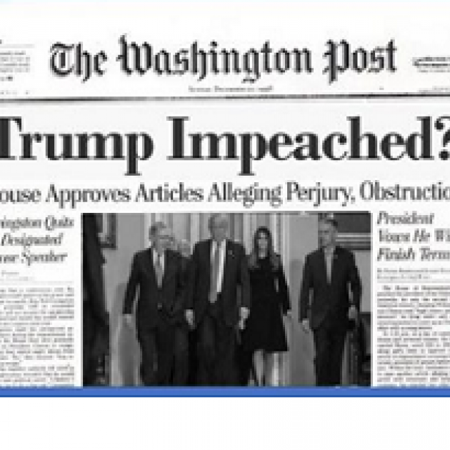 Newspaper headline for Washington Post saying Trump Impeached