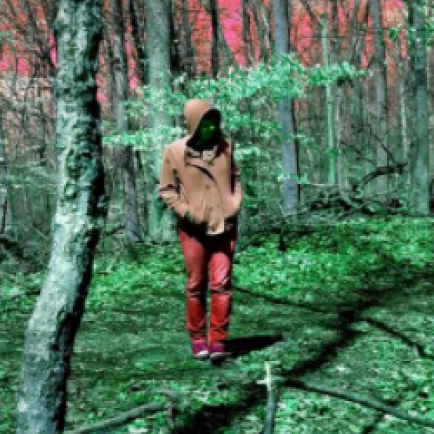 Woman walking in the woods