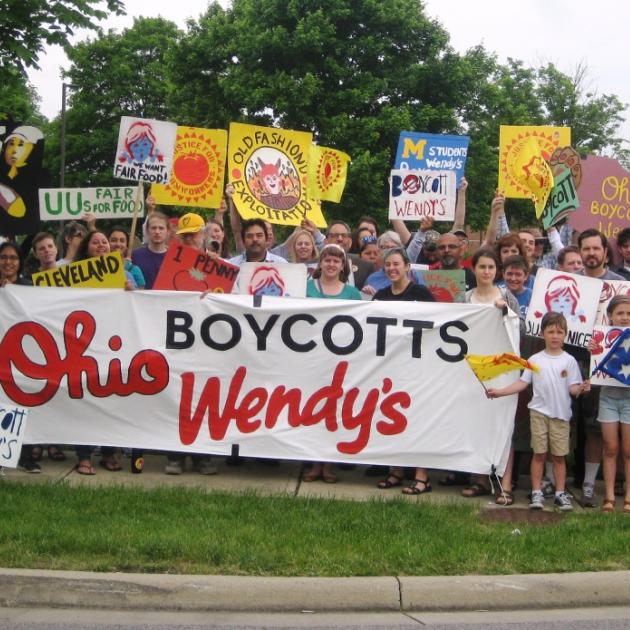 Protest outside Wendy's headquarters during the company's 2016 shareholder meeting