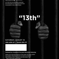 Hands holding prison bars and words 13th