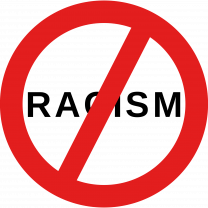 Word "racism" in a "No" symbol, a red circle with a line through it