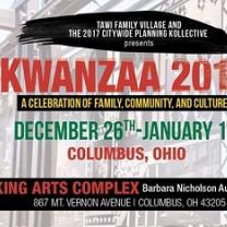 The words Kwanzaa 2017, December 26th - January 1 Columbus Ohio