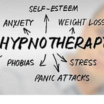 Word Hypnotherapy and arrows from it pointing to words self esteem, weight loss, phobias, stress, panic attacks, anxiety 
