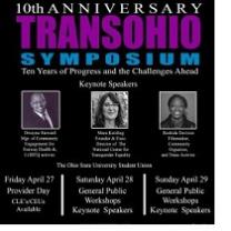 Poster that says 10th Anniversary Transgender Symposium with pictures of three people and words describing the event