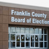 Big building with words Franklin County Board of Elections with glass doors
