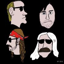 Cartoons of four guys heads in the band