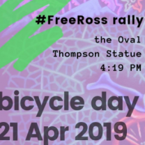 Purple background and words Bicycle Day 21 Apr 2019 and details of event