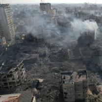 Bombs hitting buildings