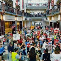 Crowd of people protesting