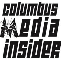 Large black words Columbus Media Insider with the M like shattered glass