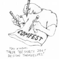 A T-shirt drawing on itself with words Comfest on it