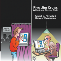 Cover of the book with picture of a guy voting on one side and a guy programming the voting machine to flip the vote on the other side