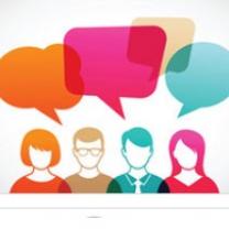 Clip art of people with talking bubbles above their heads