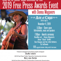 Poster about the event with photo of Donna Mogavero