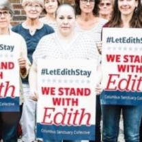 Edith and others holding signs