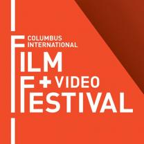 Orange background and words Columbus International Film + Video Festival