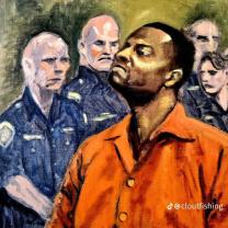 Black man surrounded by white cops
