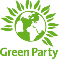 Green earth with leaves growing around it and words Green party