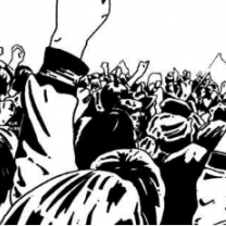 People with fists in air