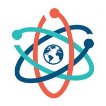 Earth with ovals circling it like chemical symbols