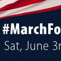 Name of event against red white and blue